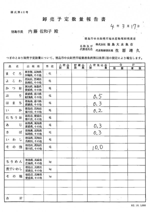 卸売予定数量報告書サムネイル