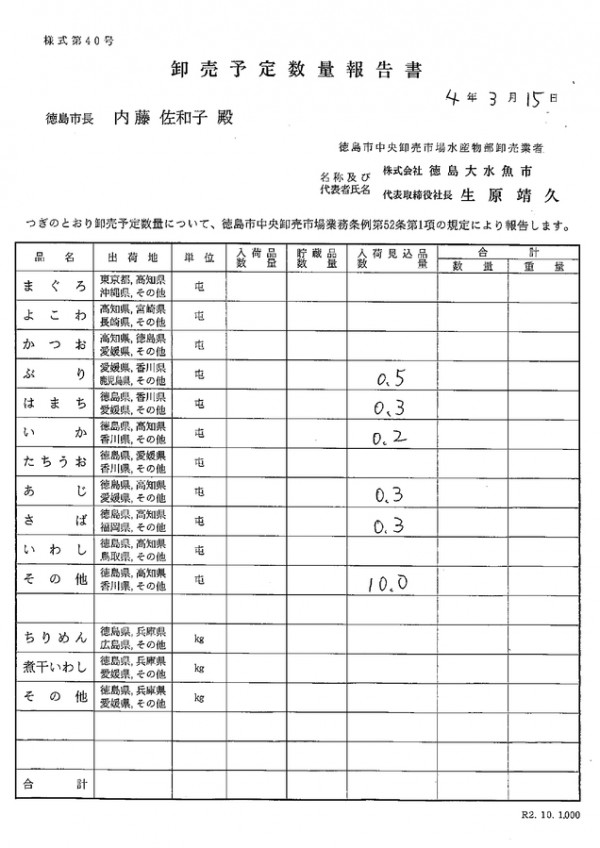 卸売予定数量報告書サムネイル